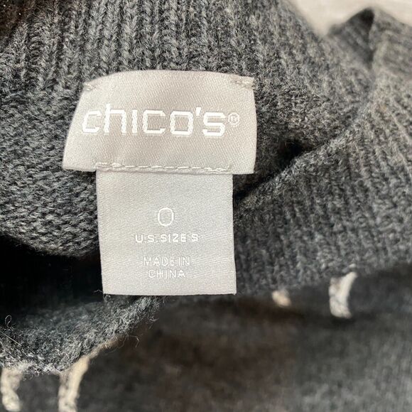 Chico's Sweater Women's S Gray Embroidered Cheetah Ribbed Sleeve & Hem Crew Neck - Picture 8 of 11